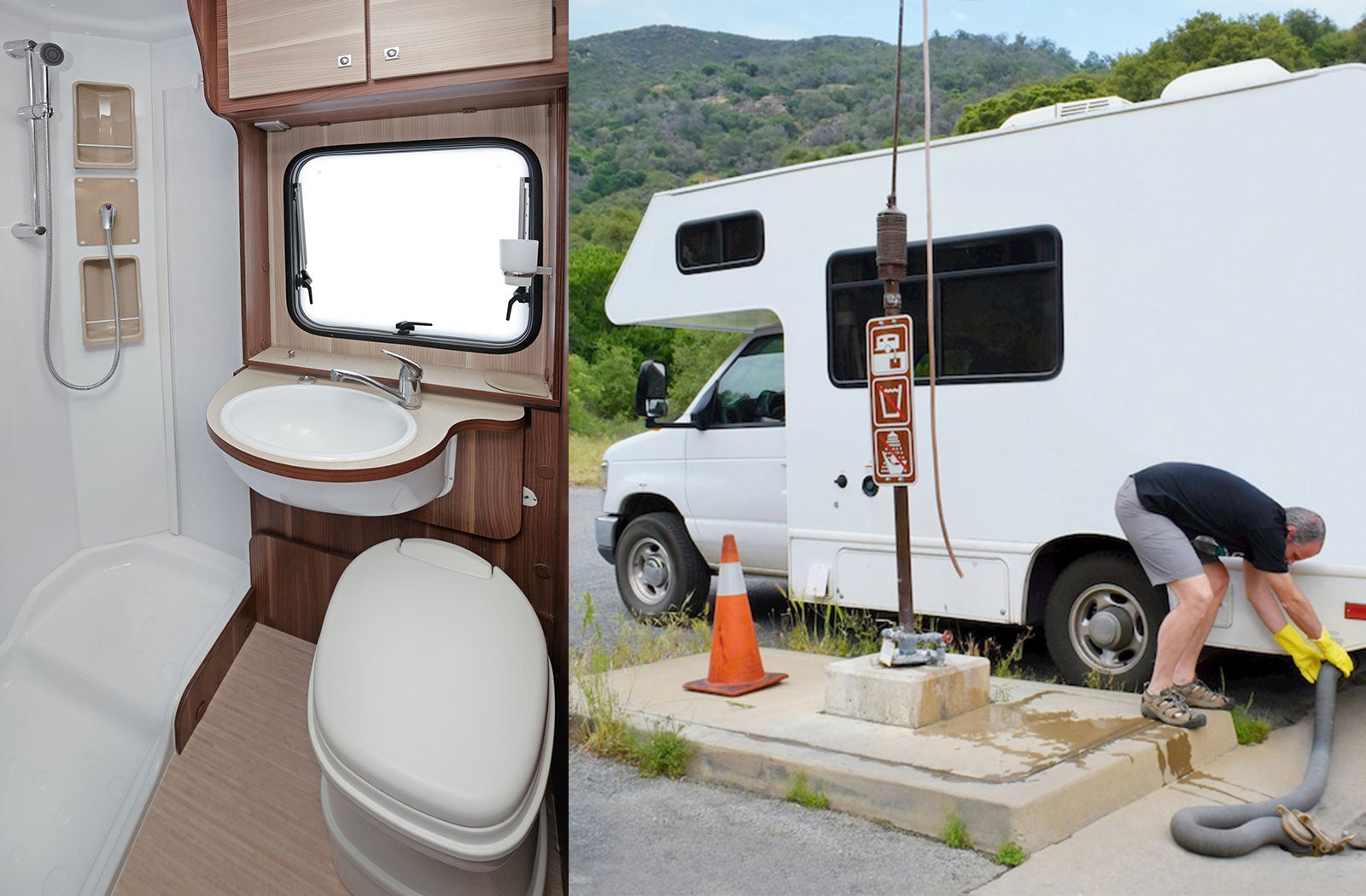 Portable RV/camper toilet and holding tank setup in Harlingen, Texas