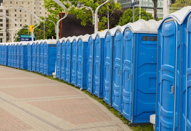 Seasonal porta potty units set up at a Harlingen, Texas venue