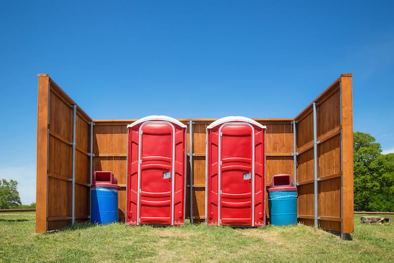 Short-term porta potty units staged for delivery in Harlingen, Texas